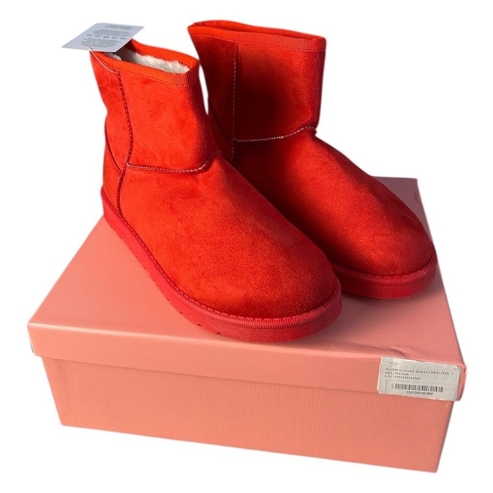Josiny Women's Red Classic Suede Fur Lined Ankle Snow Boots Size 7